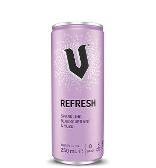 Can of 250mL V Refresh in Blackcurrent and Yuzu flavour